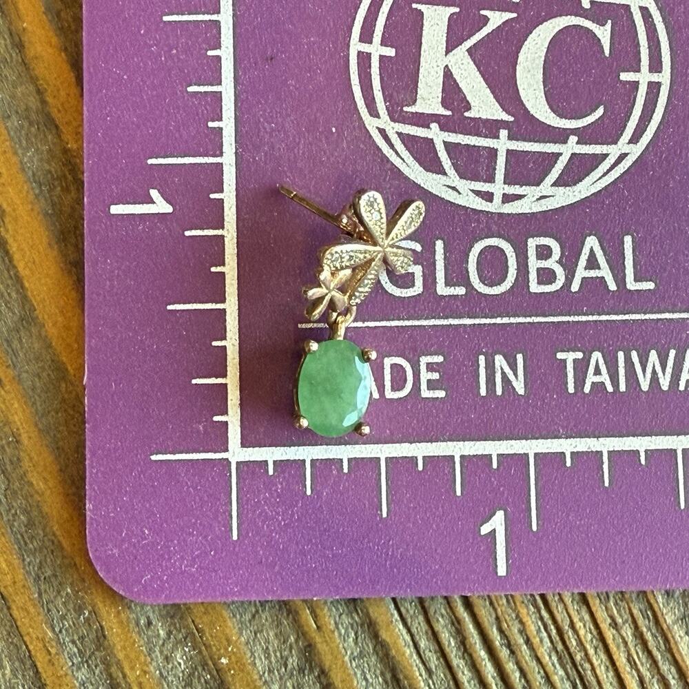 Sterling Silver 925 Gold Vermeil Green Emerald Pierced Dangle Earrings - Picture 4 of 6
